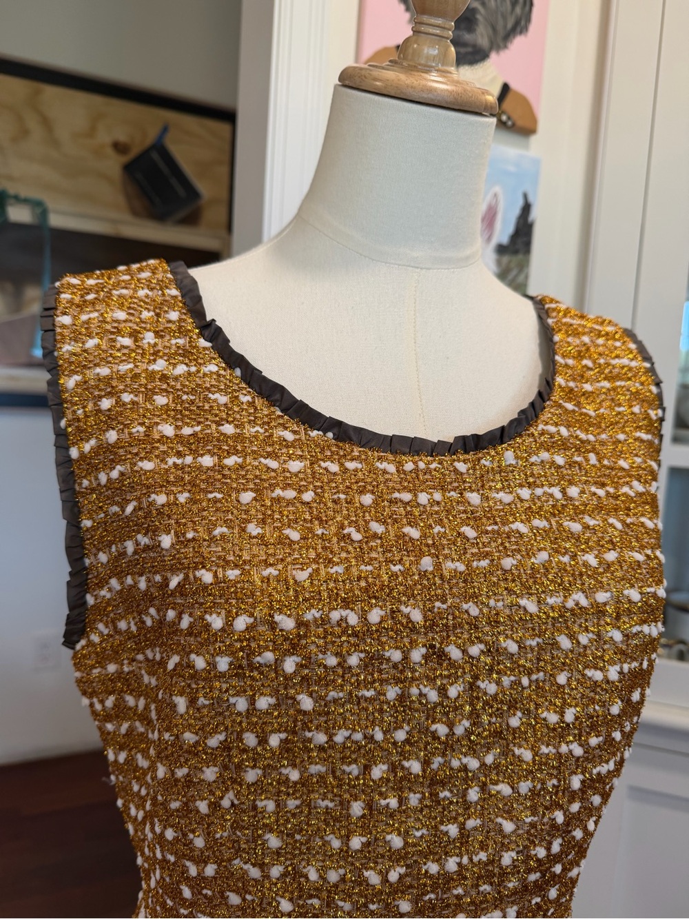 Louis Vuitton Tweed Sleeveless A-Line Dress with Black Trim - Picture 6 of 12